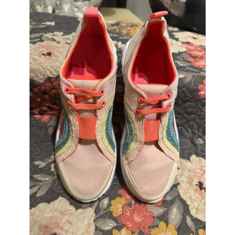 Billie Blush Pink Glitter Sparkle Rainbow Trainer Slip on Sneaker big kid size 5